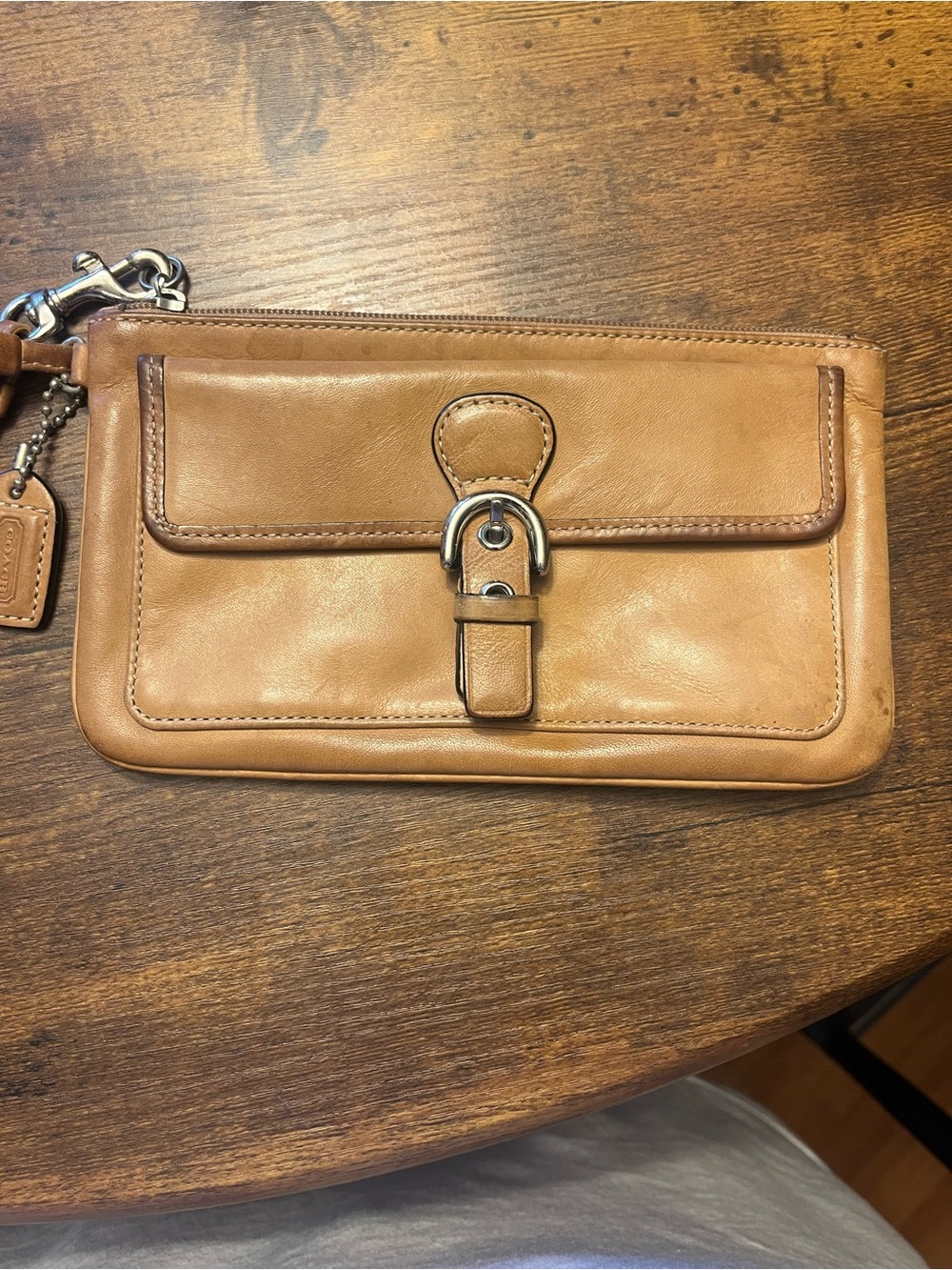 Coach Leather Wristlet Clutch in Tan